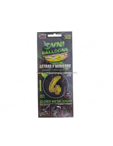 OVN-SL1 14" GLOBO NUMERO 4 DORADO+PALITO 15CM METALIZADOS
