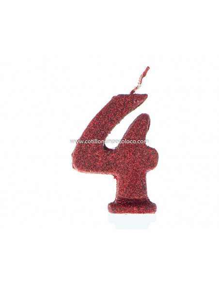 VELAS NUMERO x1 GRANDE 9cm BICOLOR ROJO BRILLO N° 4