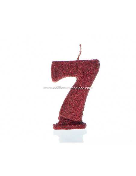 VELAS NUMERO x1 GRANDE 9cm BICOLOR ROJO BRILLO N° 7