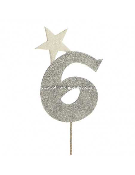 NUMERO GRANDE PLATEADO 6 GOMA EVA