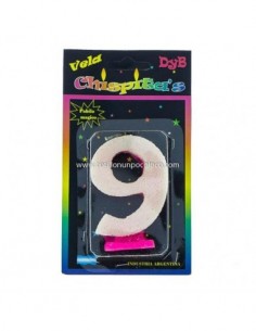 VELA NUMEROTE BRILLO ROSA 9