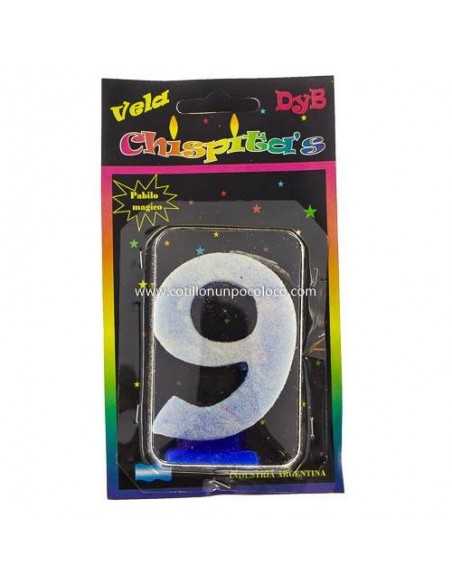 VELA NUMEROTE BRILLO CELESTE 9
