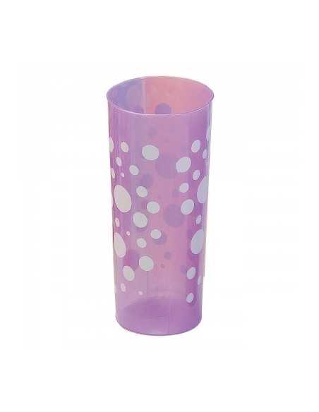 TRAGO LARGO LUNARES PLASTICO 280CC x1 VIOLETA CON BLANCO